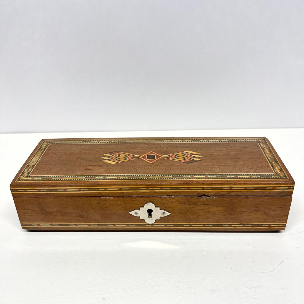 Vintage Inlaid Marquetry Wooden Jewelry Trinket Box